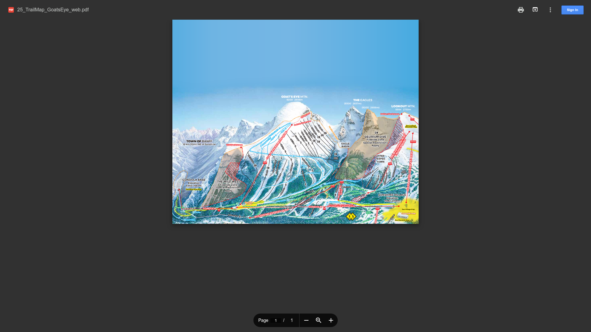 Banff Sunshine Village Ski & Snowboard Resort trail map thumbnail