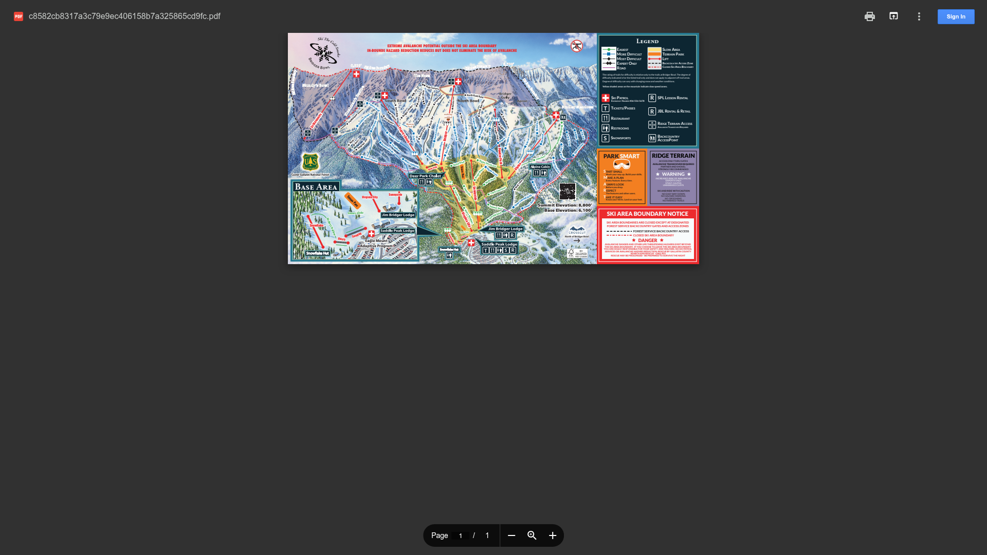 Bridger Bowl trail map thumbnail