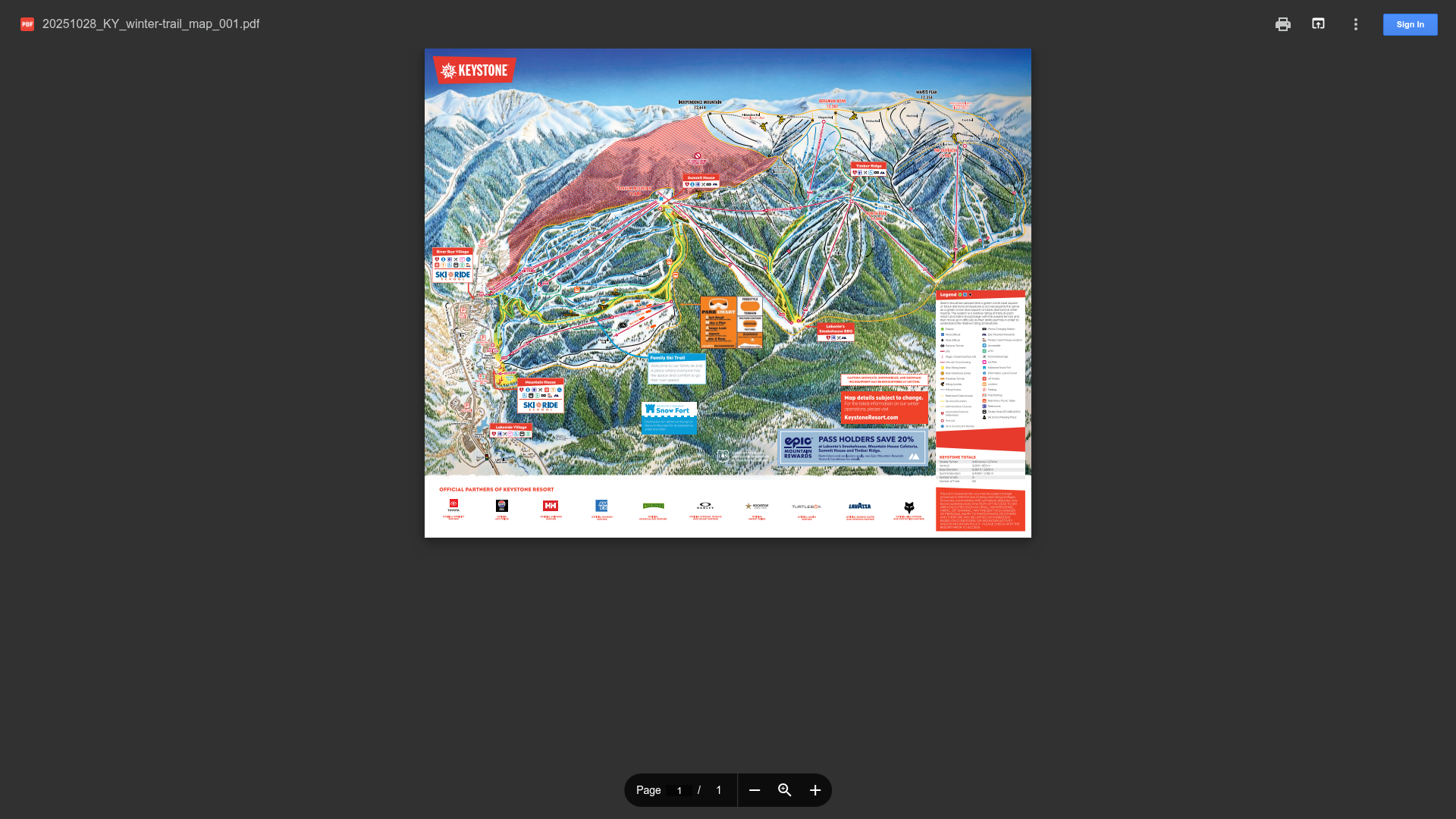 Keystone Ski Resort trail map thumbnail
