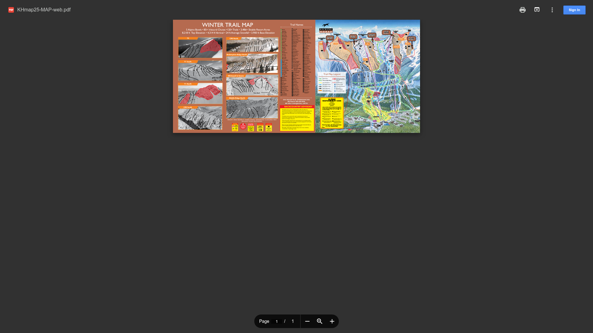 Kicking Horse Mountain Resort trail map thumbnail
