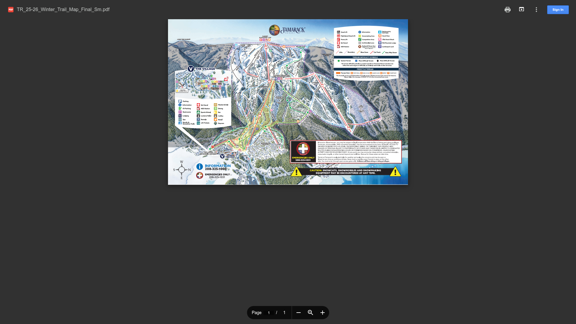 Tamarack Mountain Resort trail map thumbnail
